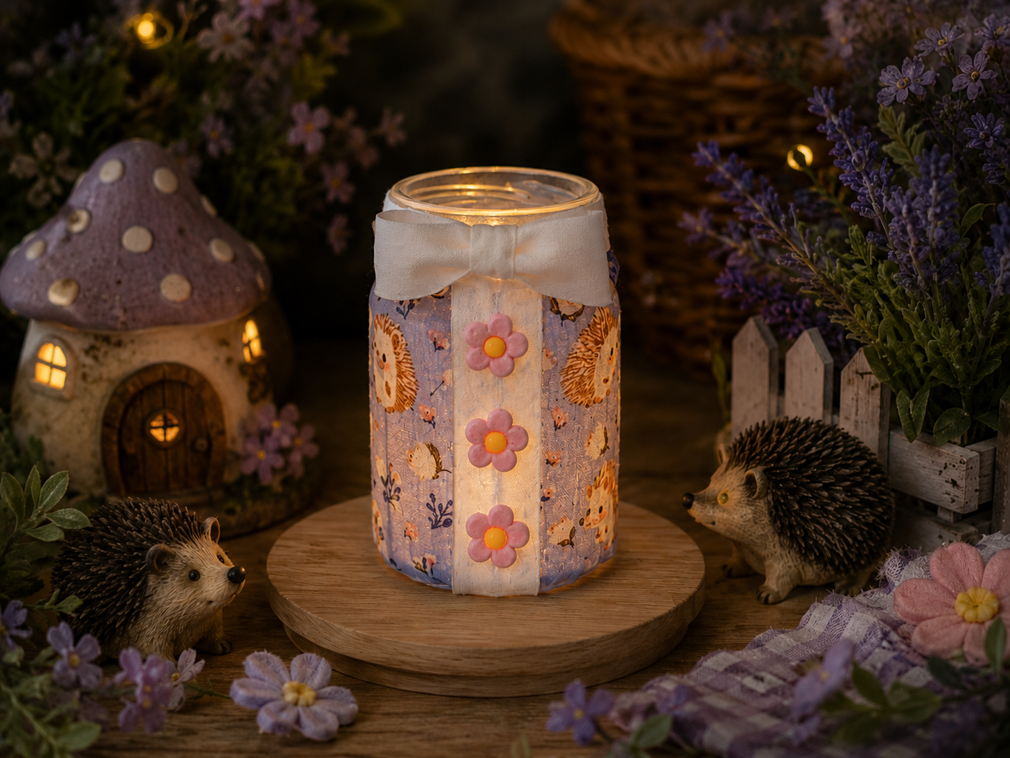 Hedgehog Flower Follies Flameless Candleholder Medium Round Tall