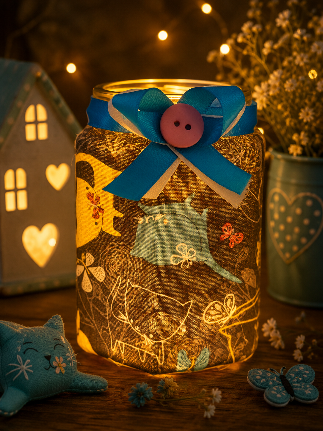 Playful Kittens Flameless Candleholders Medium Hexagonal