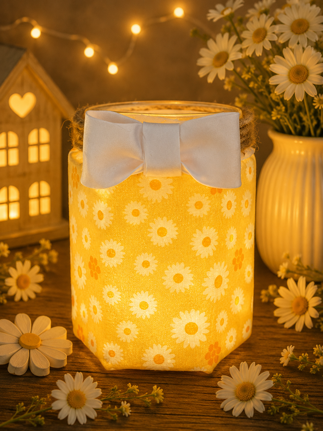 Daisy Craze Flameless Candleholder Medium Hexagonal