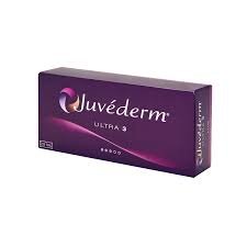Package of Juvederm Ultra 3 dermal filler with purple packaging