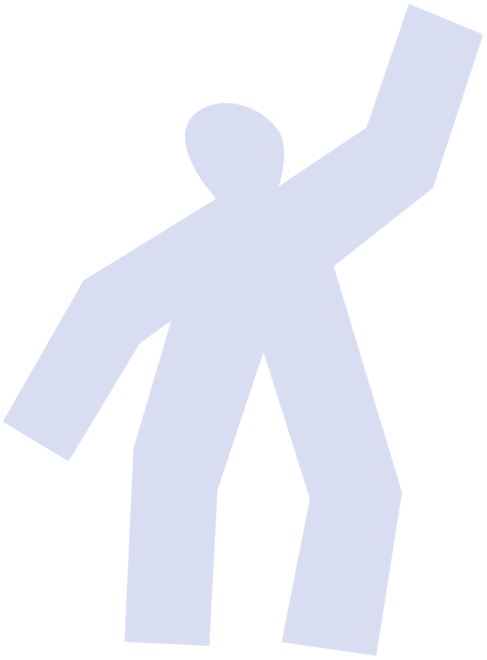 Eine abstrahierte, stilisierte Darstellung eines Menschen mit angestrengtem Gesicht, ausgedrückten Armen und Beinen, in einer dynamischen Pose.