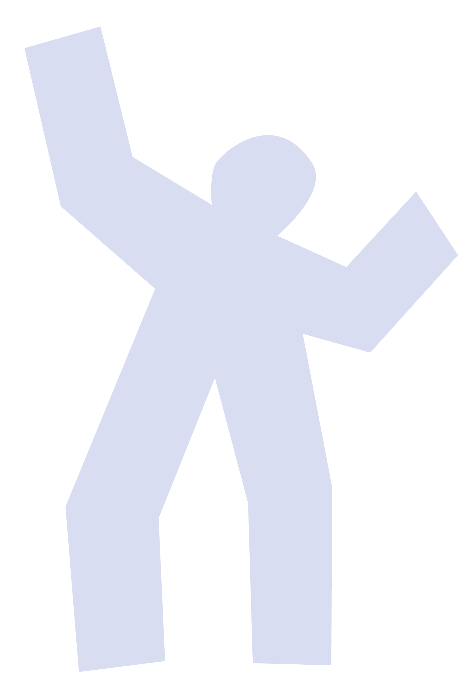 Ein stilisiertes, zweidimensionales, blassblaues, menschliches Symbol mit erhobenen Armen gegen schwarzen Hintergrund.