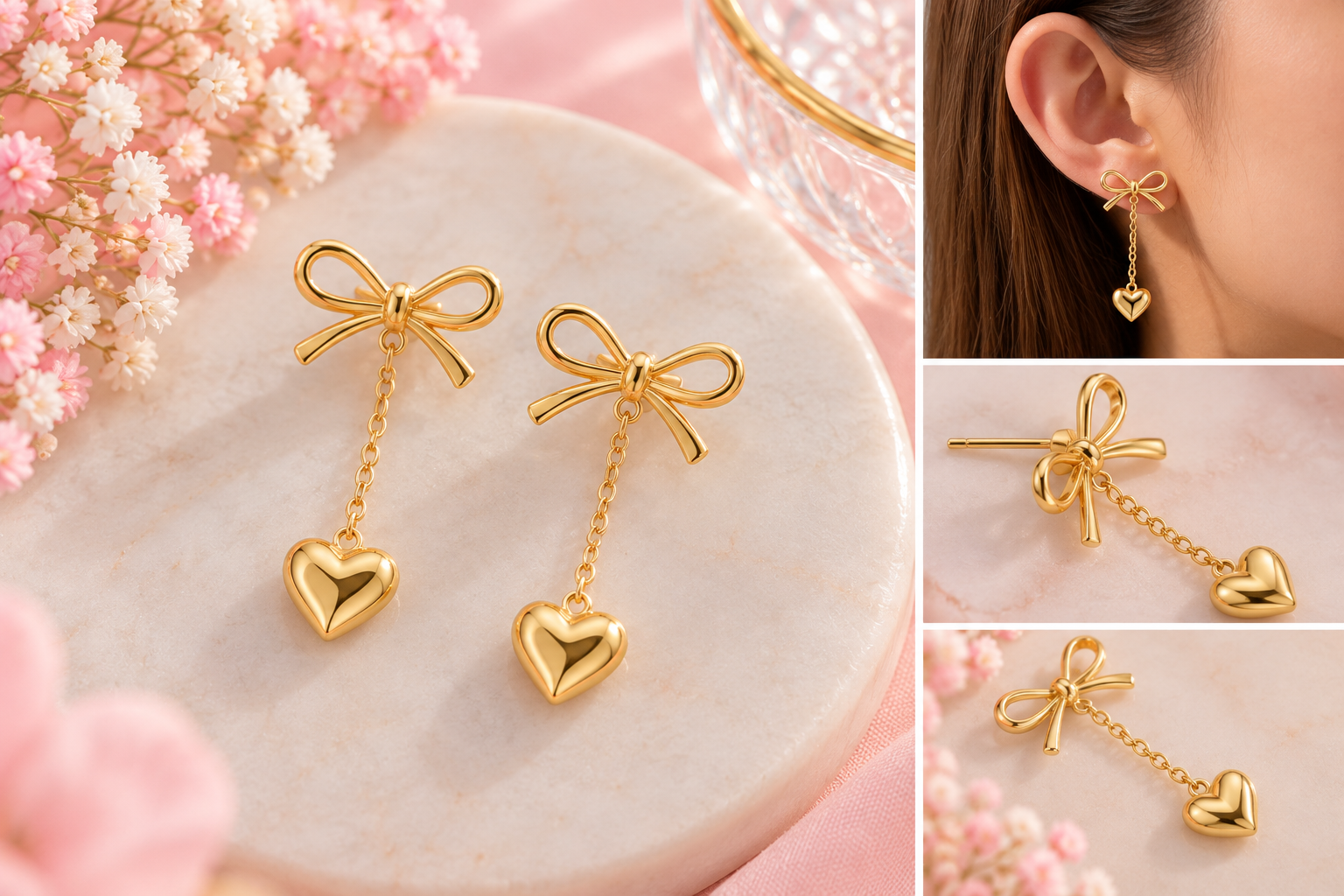 Golden Bow and Heart Earrings Collage.png