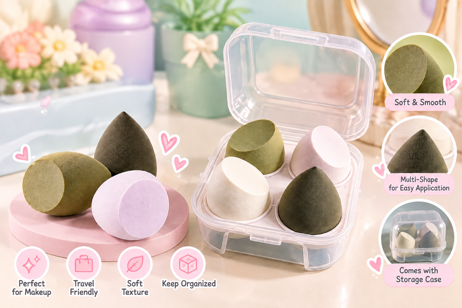 4-Piece Makeup Sponge Set with Storage Case