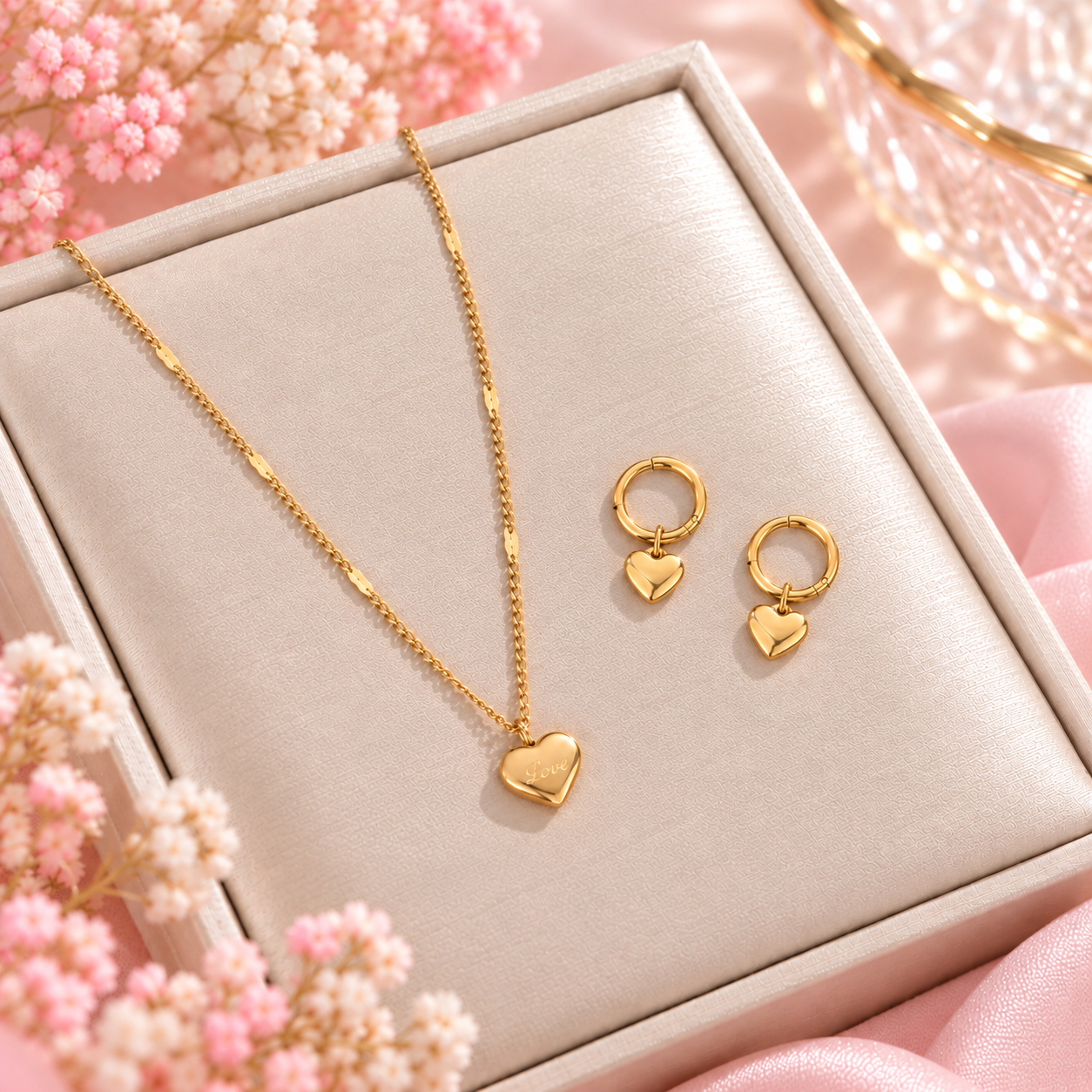 Minimalist Love Heart Necklace & Earrings Set