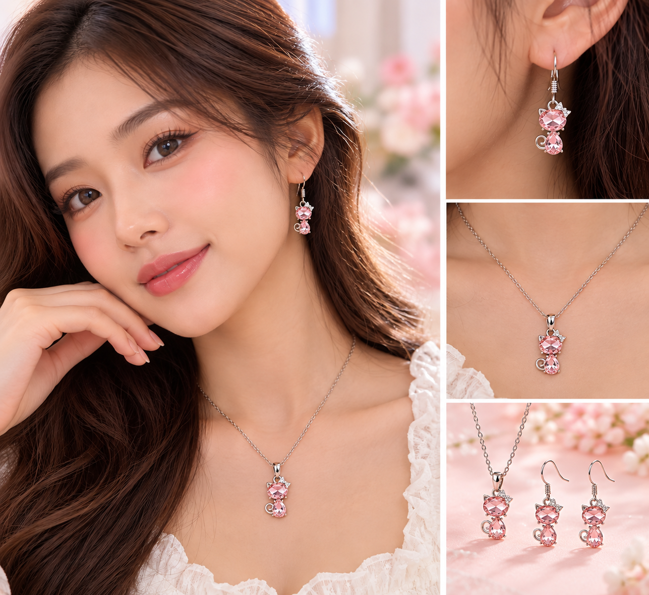 Pink Cat Gemstone Jewelry Collage.png
