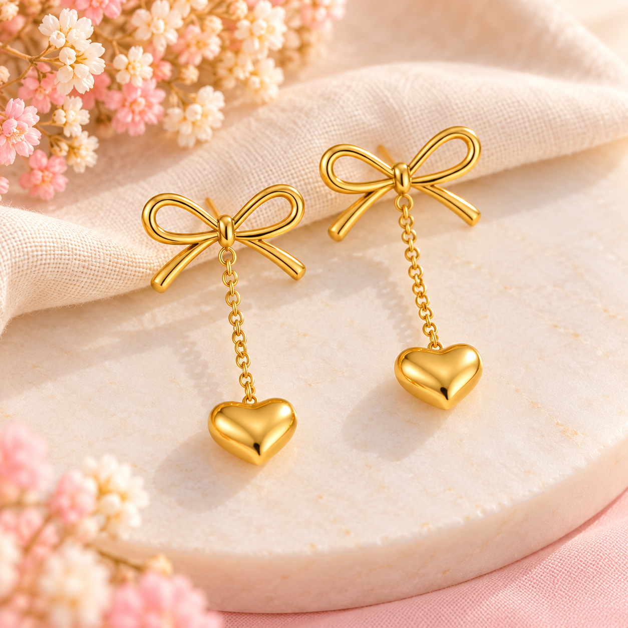 Gold Bow and Heart Drop Earrings.png