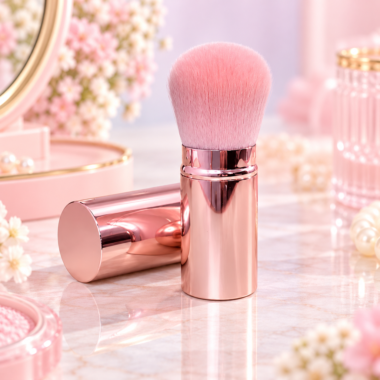 Rose Gold Retractable Powder Brush