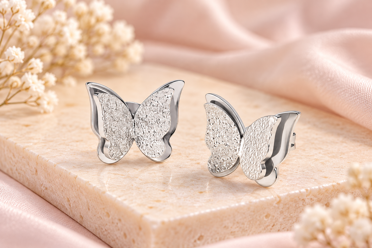 Silver Butterfly Earrings on Soft Pastels.png