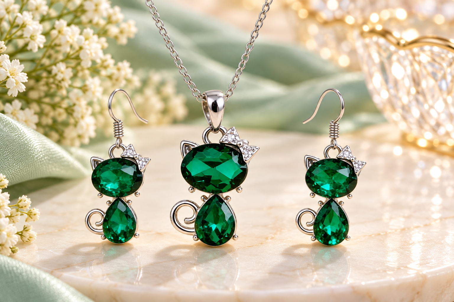 Emerald Cat Jewelry Set on Marble.png