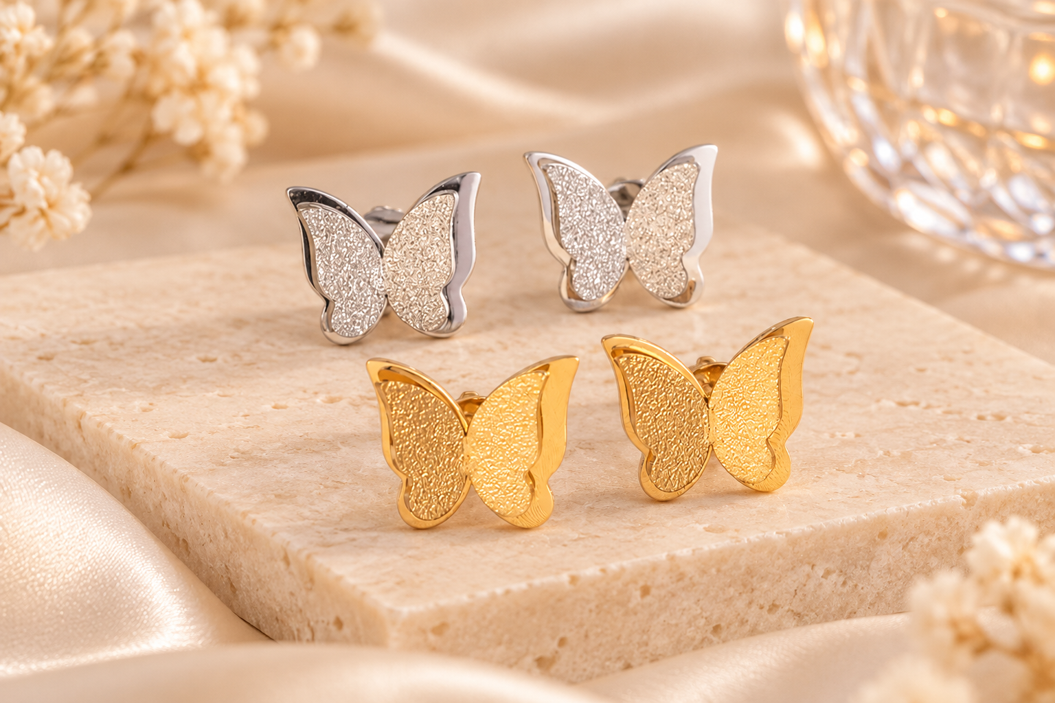 Frosted Butterfly Stud Earrings