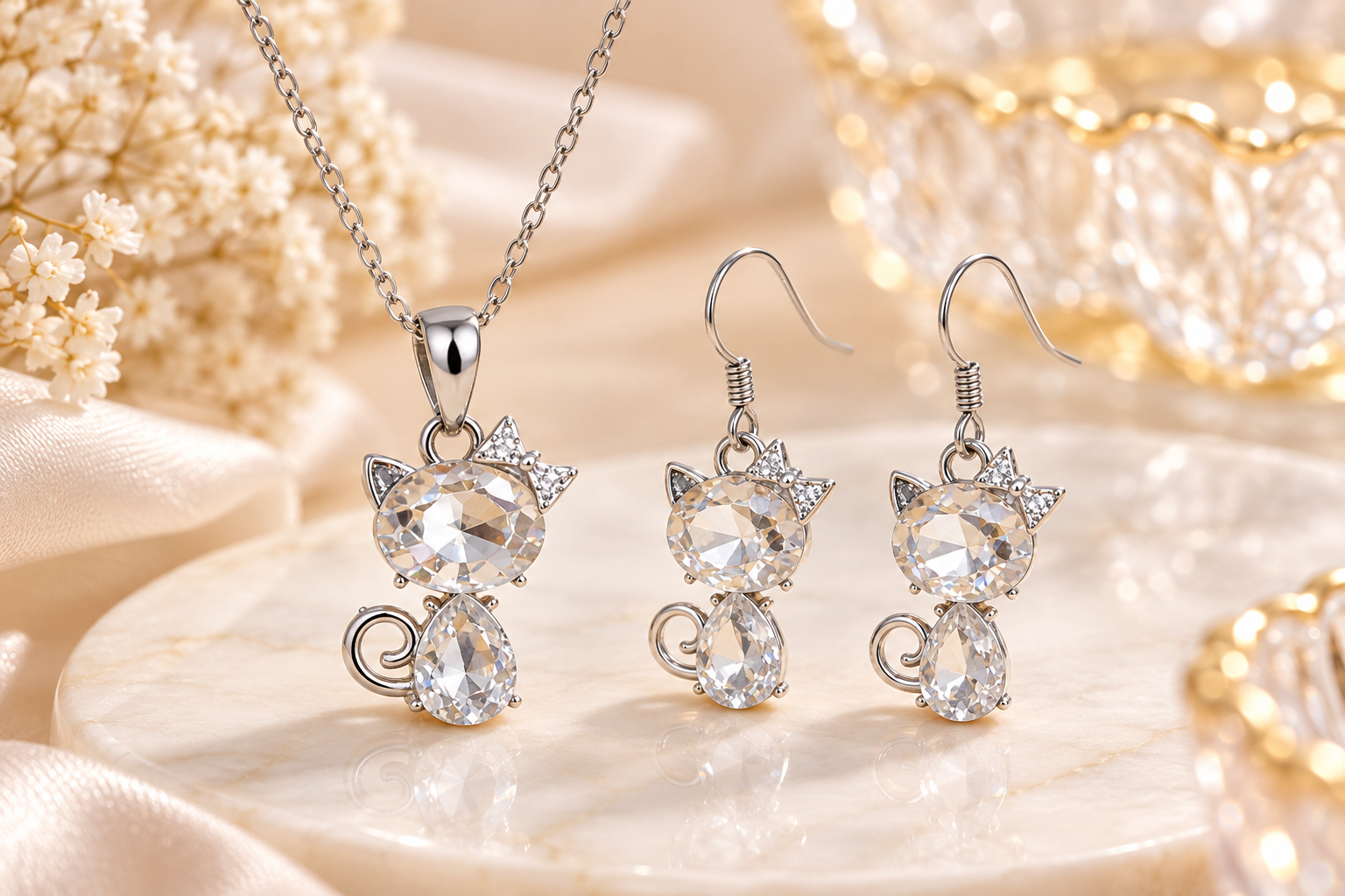 Crystal Cat Jewelry Set