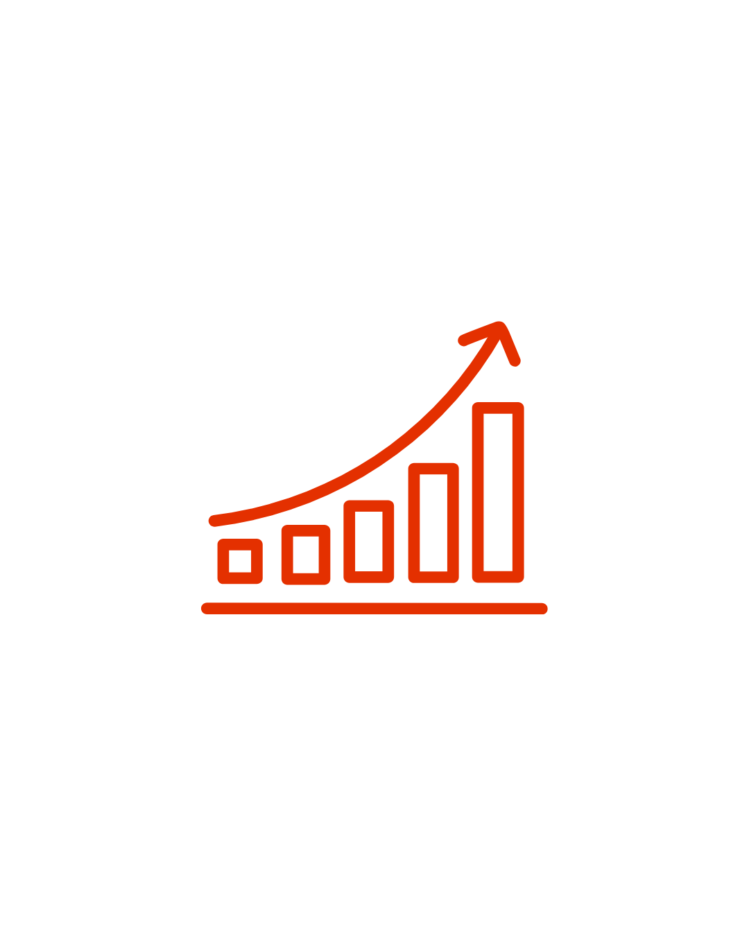 Grafik mit aufsteigenden roten Balken und Pfeil, symbolisiert Wachstum oder Erfolg.