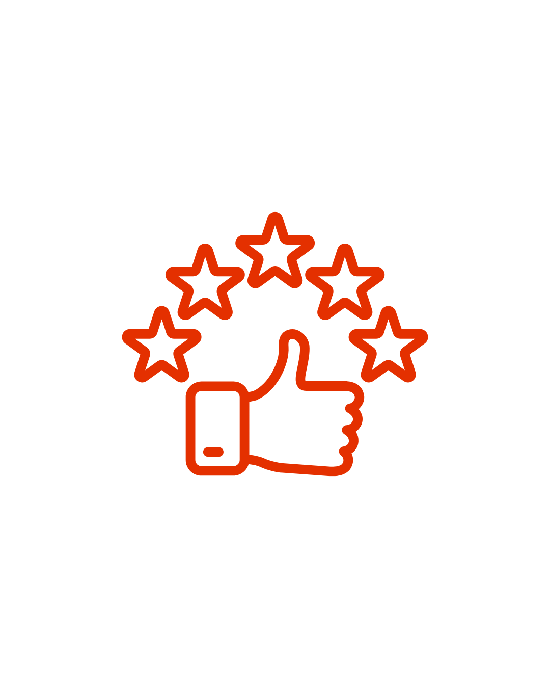 Symbol für positive Bewertung mit Sternen und Daumen hoch.