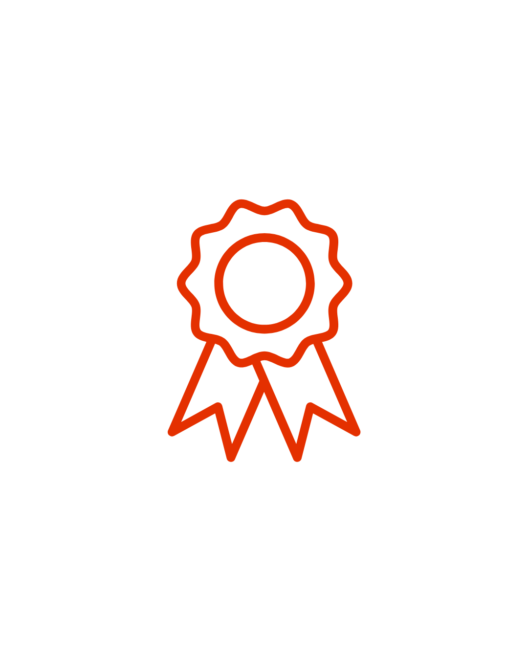 Linienzeichnung einer Auszeichnung oder Medaille mit Schleifen in Rot.