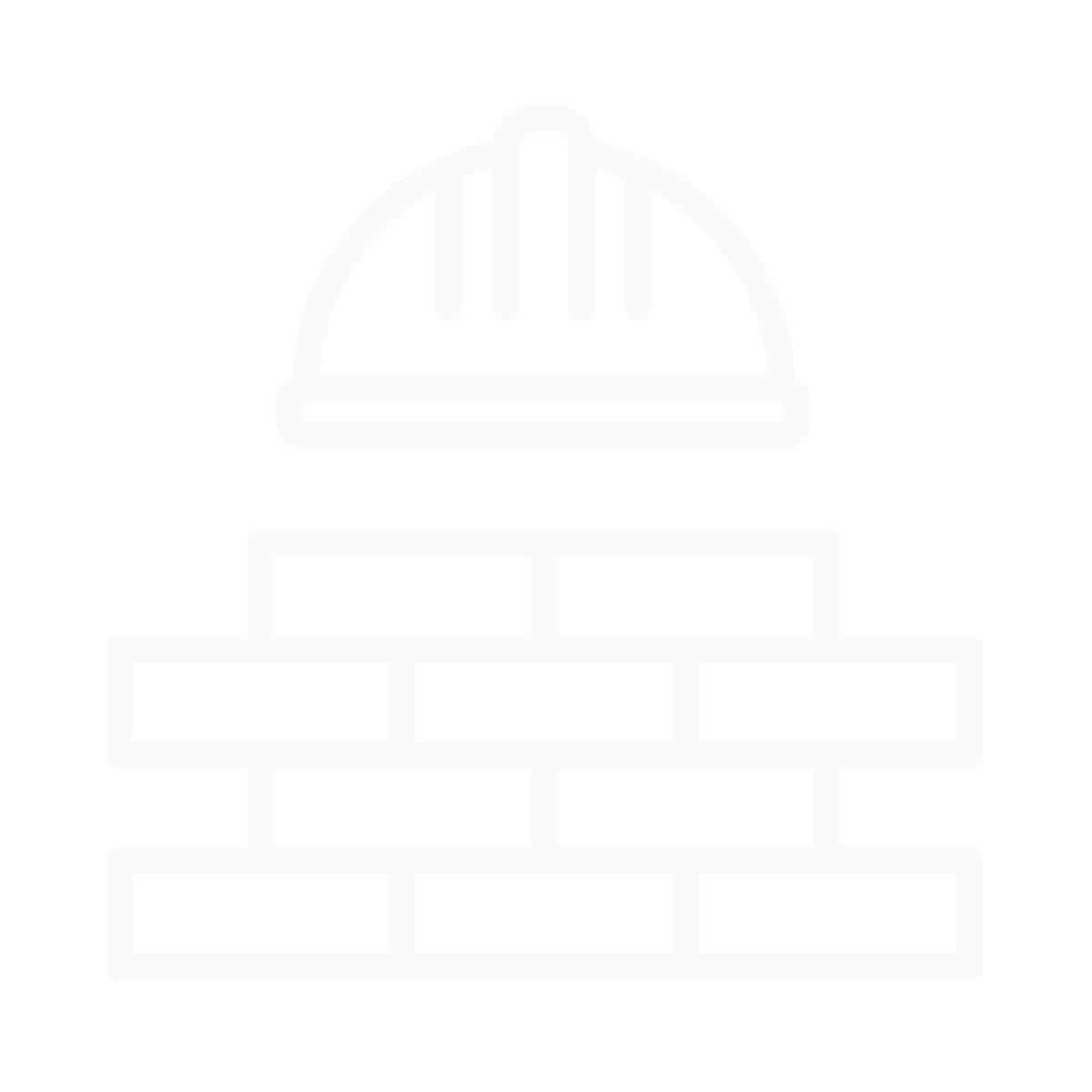 Outline of a construction helmet on top of bricks.