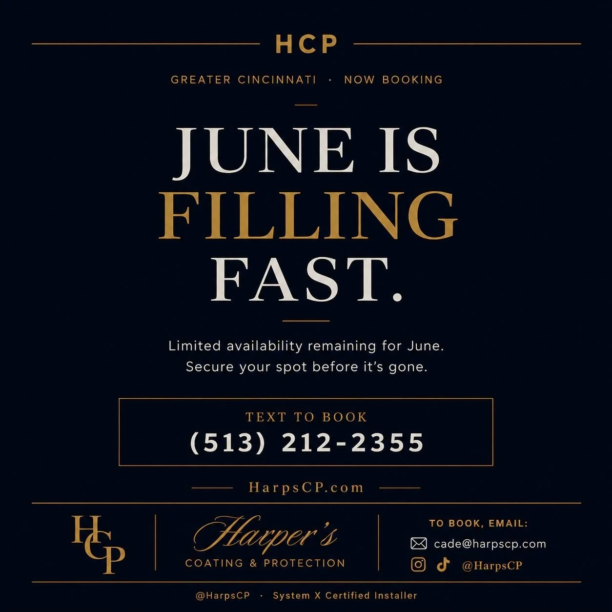 June is filling FAST and spots are going QUICKLY.

If you&rsquo;ve been thinking about protecting your vehicle for the summer, now is the time. We still have limited availability this month AND July for ceramic coating, paint correction, and other pa