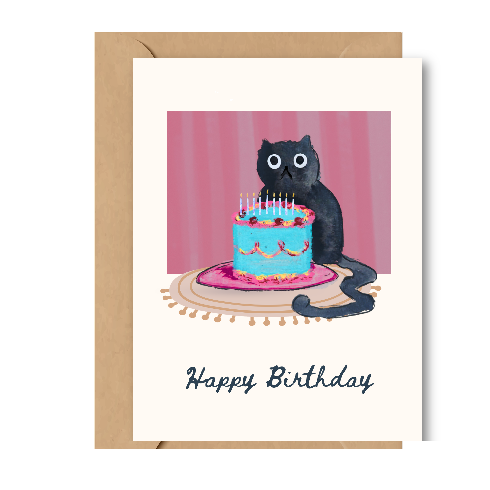 Cat & cake birthday greeting card - A6
