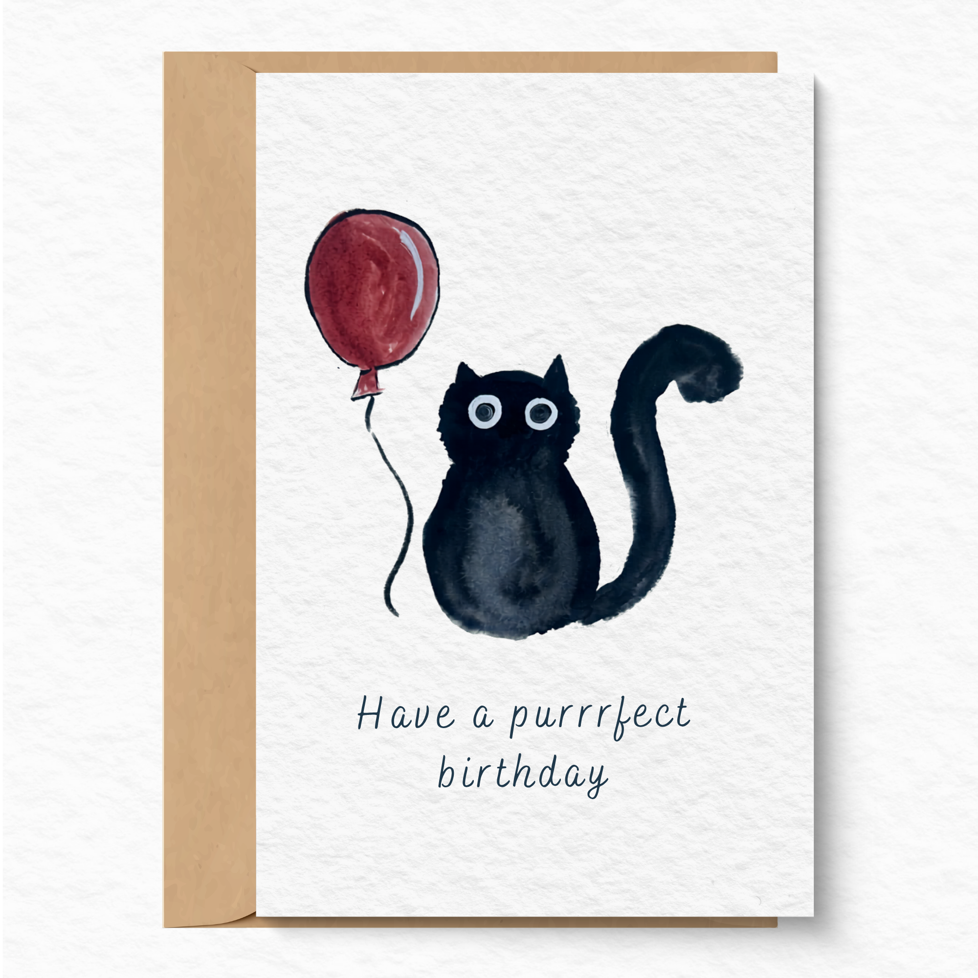 Birthday greeting card - Cat & balloon A6