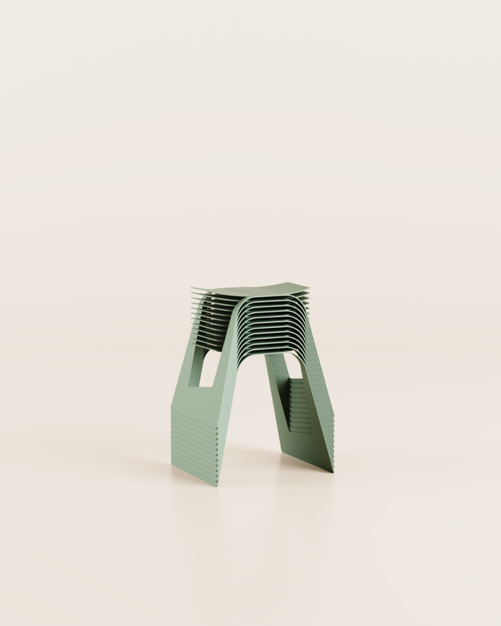 Le tabouret 1 place Ott.01 vert sauge de la Collection Otdr, léger, empilable et résistant. Mobilier outdoor et durable pour le secteur CHR, cafés, hôtels, restaurants, les terrasses et les jardins