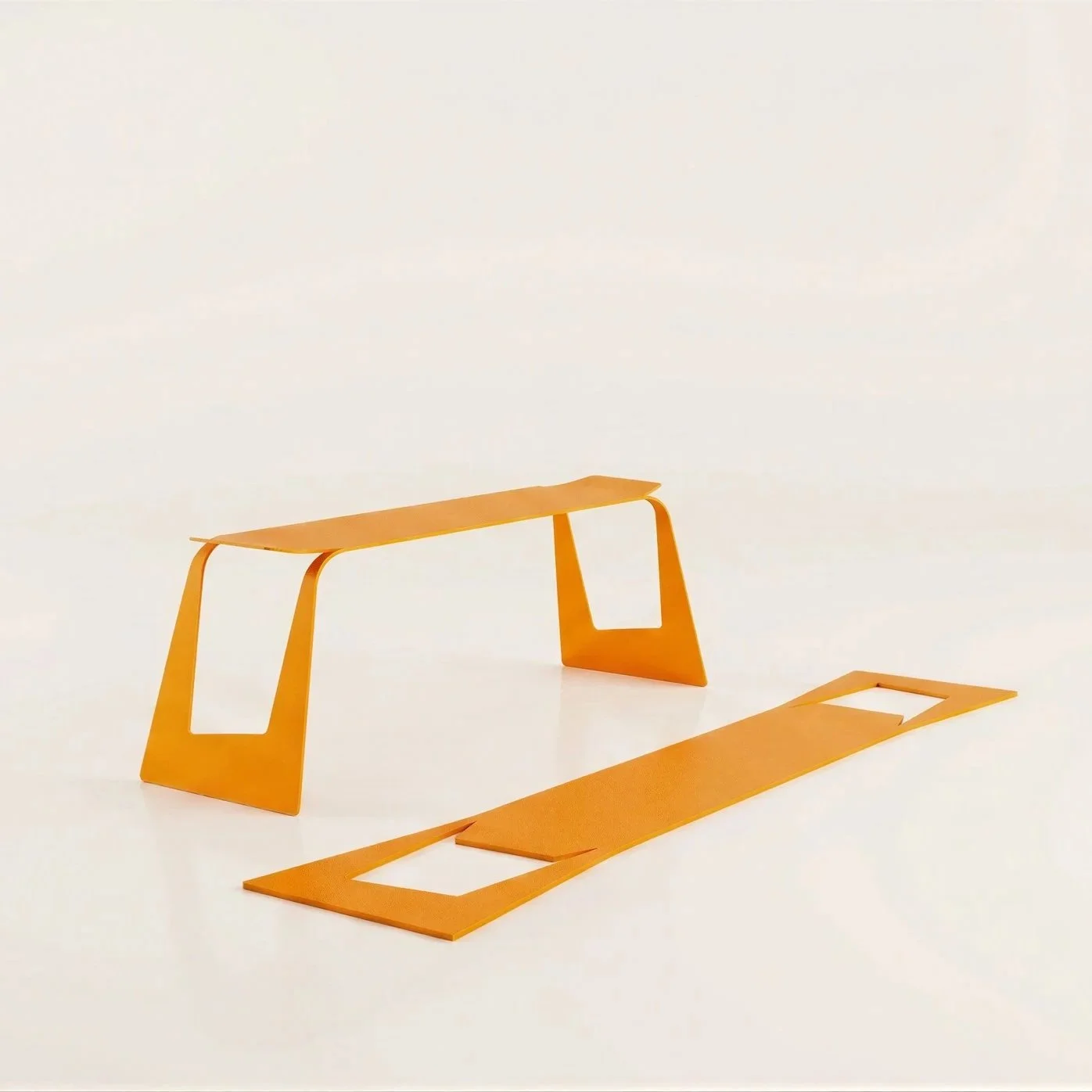 Le banc 3 places Ott.03 orange de la Collection Otdr, léger, empilable et résistant. Mobilier outdoor et durable pour le secteur CHR, cafés, hôtels, restaurants, les terrasses et les jardins
