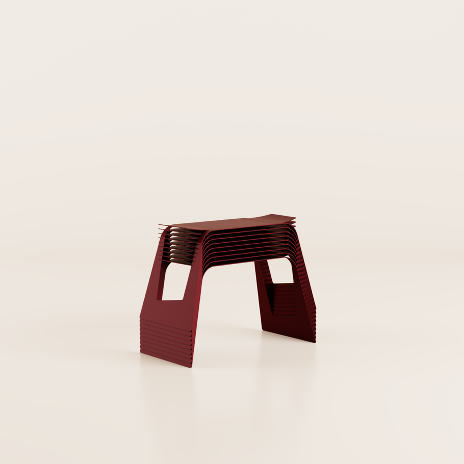 Le banc 2 places Ott.02 bordeaux cerise de la Collection Otdr, léger, empilable et résistant. Mobilier outdoor et durable pour le secteur CHR, cafés, hôtels, restaurants, les terrasses et les jardins