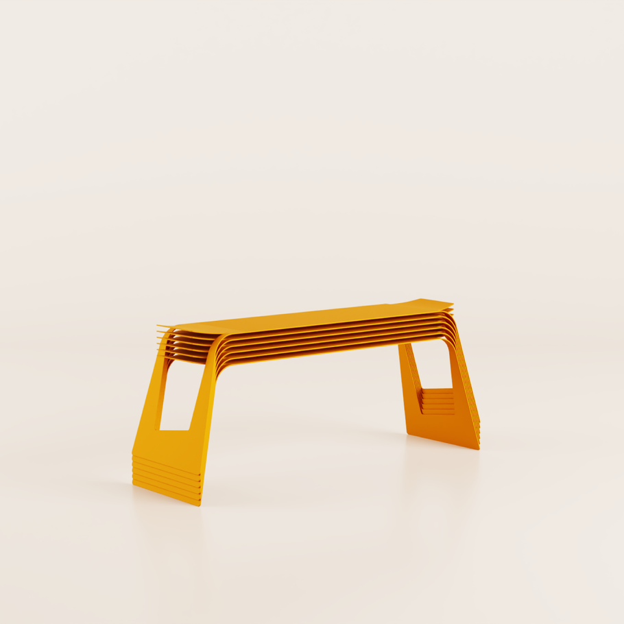 Le banc 3 places Ott.03 orange de la Collection Otdr, léger, empilable et résistant. Mobilier outdoor et durable pour le secteur CHR, cafés, hôtels, restaurants, les terrasses et les jardins