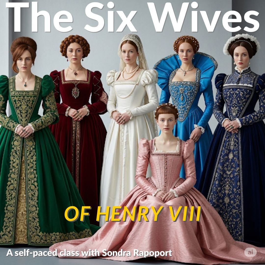 Promotional poster for "The Six Wives of Henry VIII" featuring six women in historical costumes.