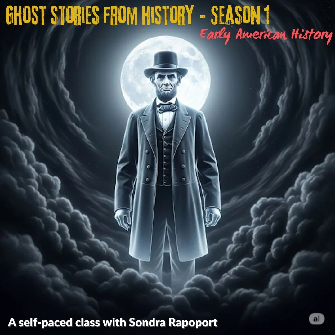 A ghostly apparition of Abraham Lincoln in front of a full moon