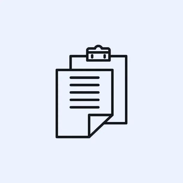 Simple line drawing of a clipboard with a paper attached.