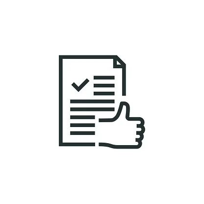 Icon of a checklist with a thumbs up symbol