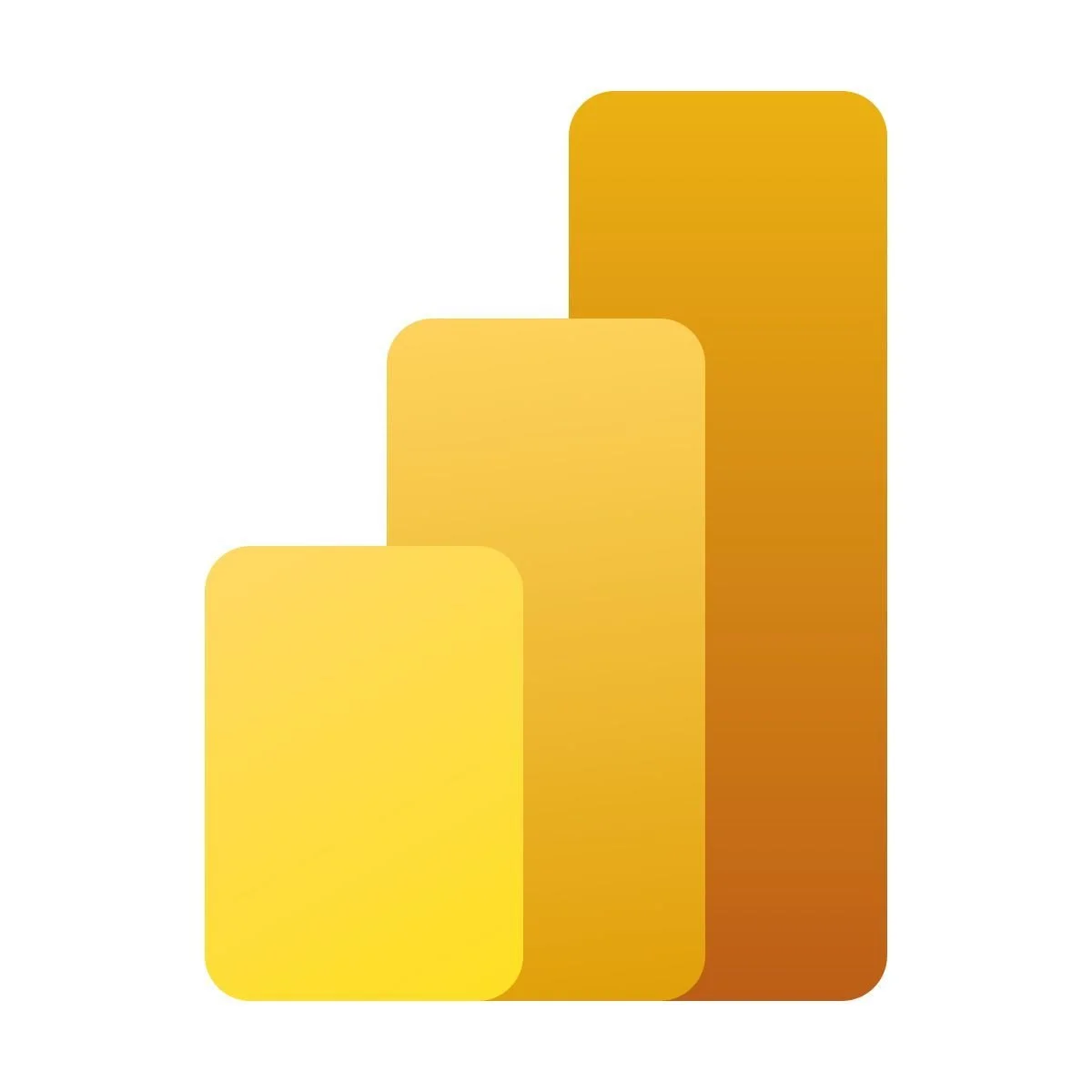 Power BI logo of three overlapping gold-colored bars of varying heights on a white background, resembling a bar chart.