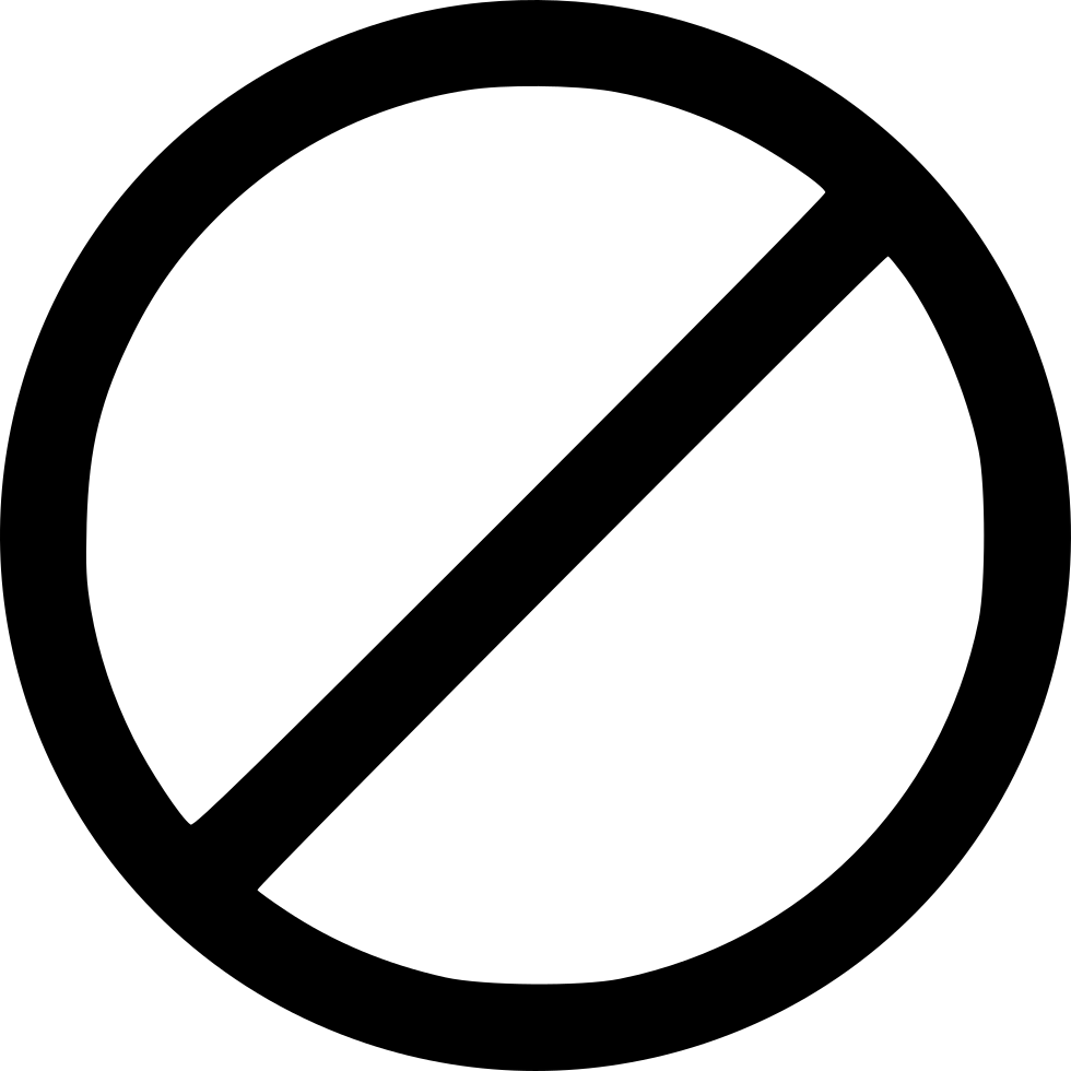 A large black circle with a white border and a diagonal line through the middle, resembling a no symbol.