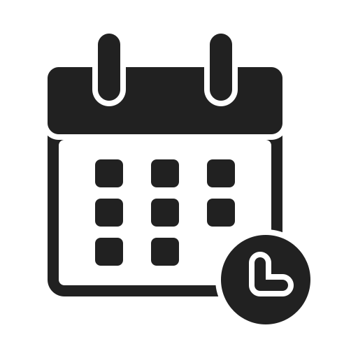 Icon of a calendar with a clock overlay in the bottom right corner.