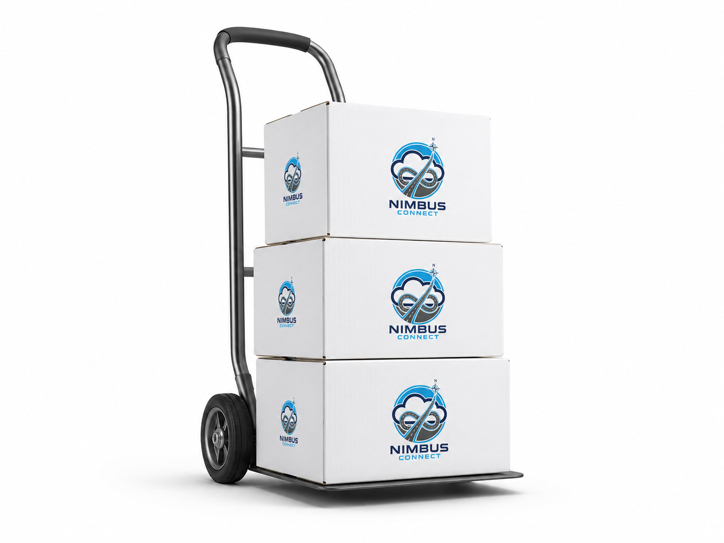 Three packages on a white Nimbus Connect trolley