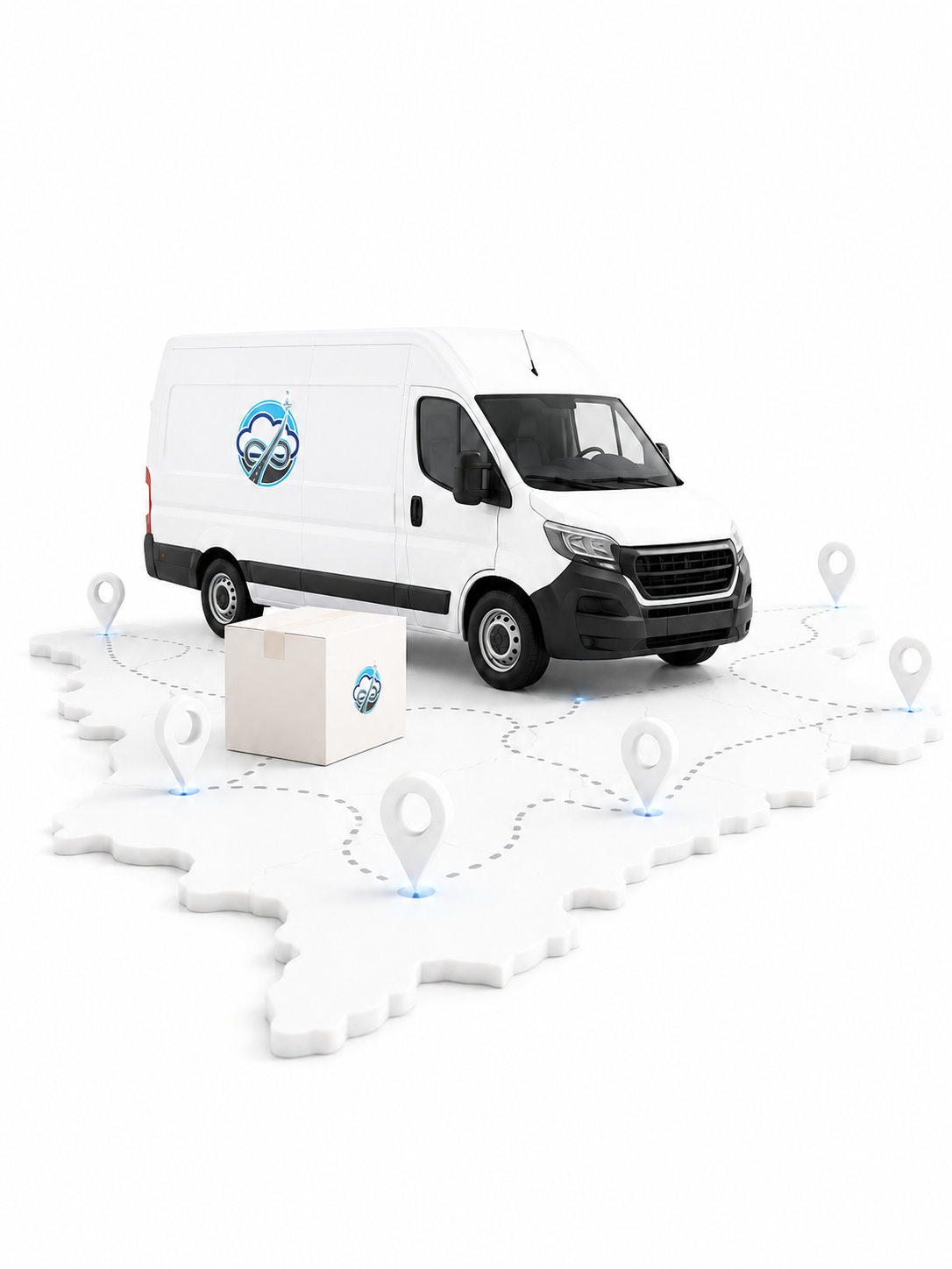 Routing map and Nimbus Connect white van