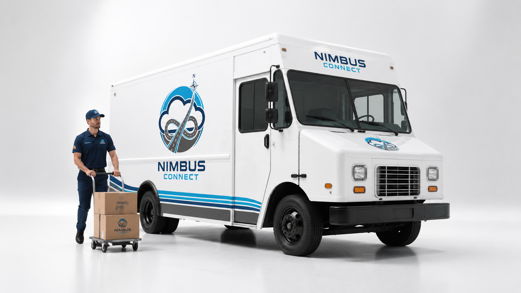 Driver beside a white Nimbus Connect van