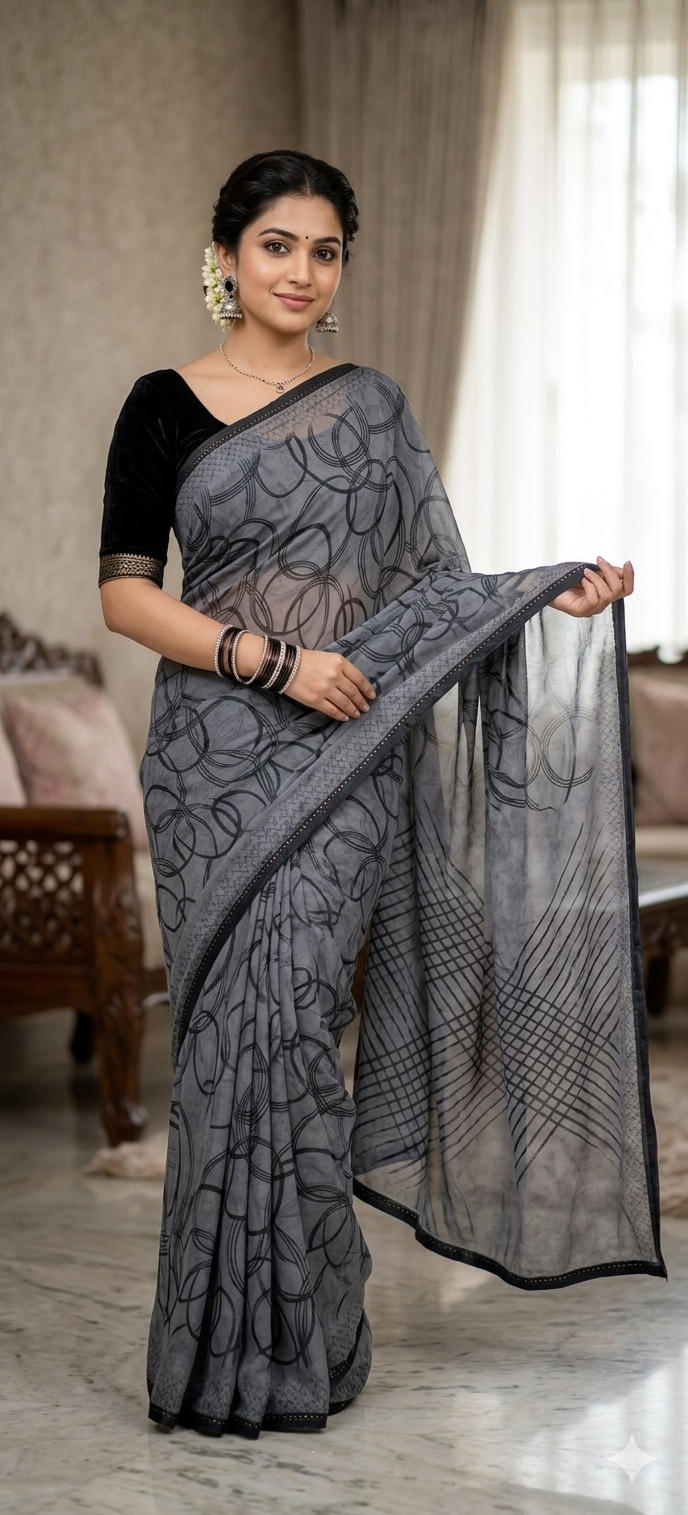 Flowy saree / Charcoal grey