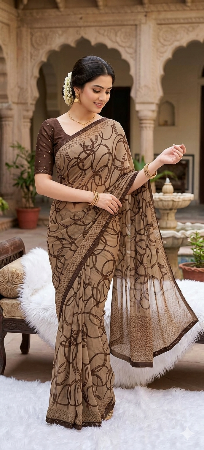 Flowy saree / Chocolate brown