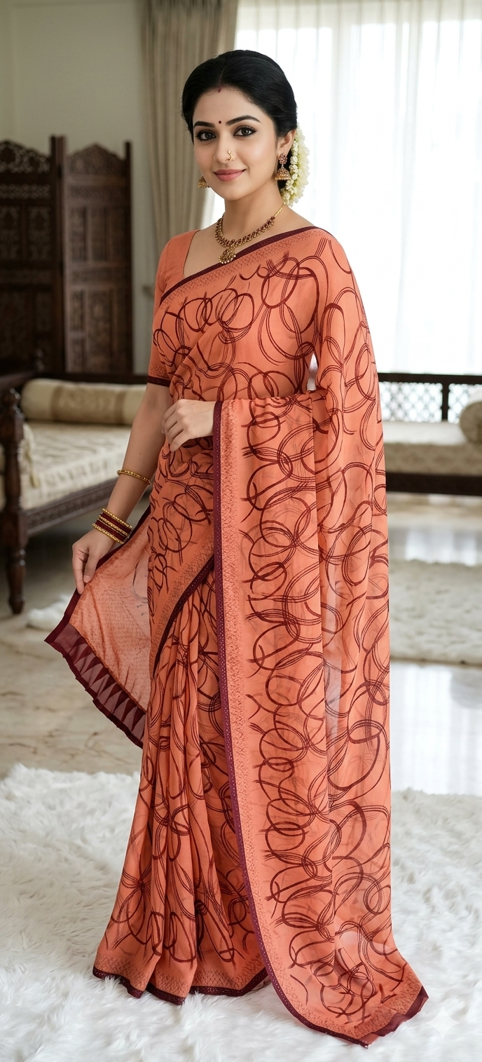 Flowy saree / Muted peach