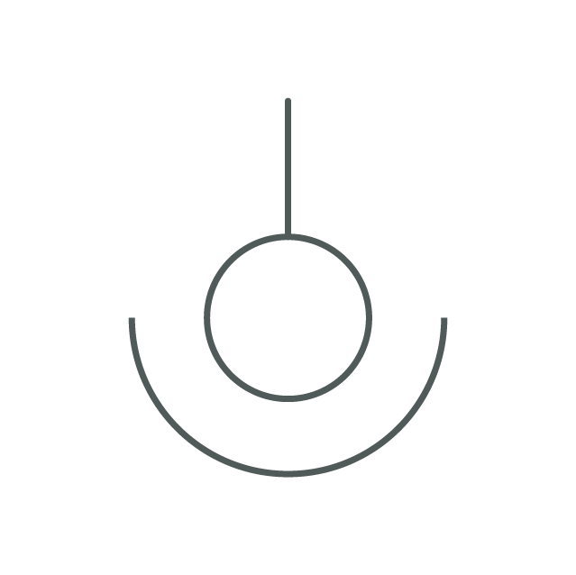 Line drawing of a stylized satellite dish with concentric circles and a vertical line extending from the center.