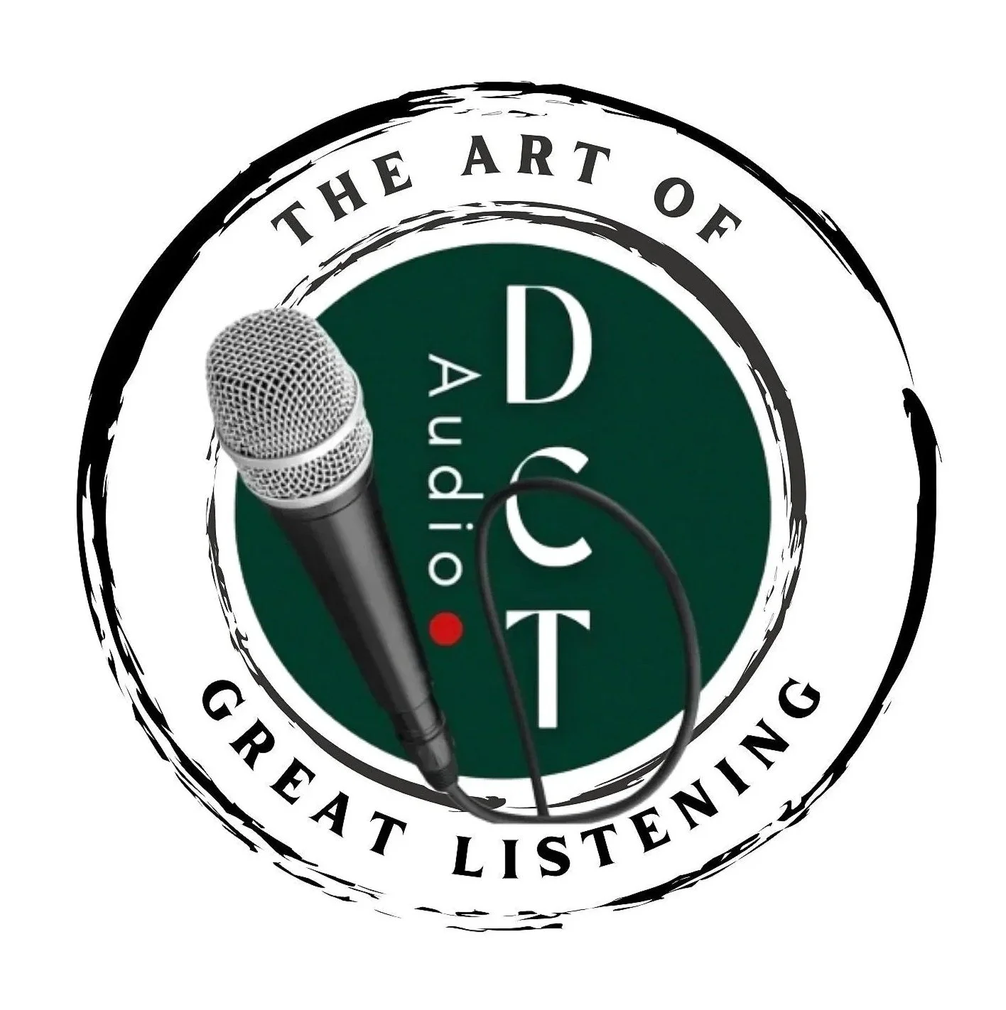 Logo for The Art of Podcasting, featuring a microphone and a circular design with text that reads 'The Art of Podcasting, Great Listening'.