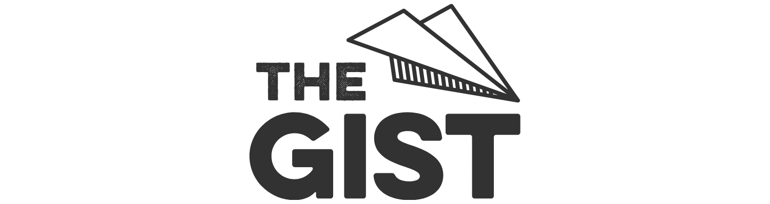 Logo for 'The Gist' featuring a stylized paper airplane above the text.