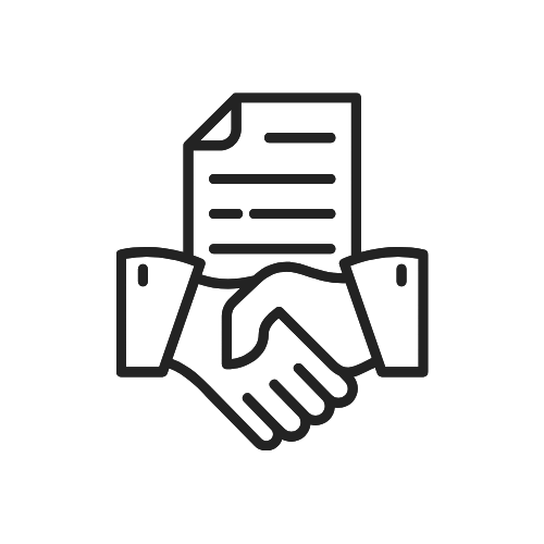 Outline of a handshake with a document above, representing agreement or partnership.