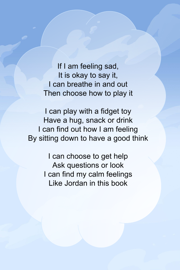 Inspirational poem about managing feelings, with a background of a large cloud and a blue sky.