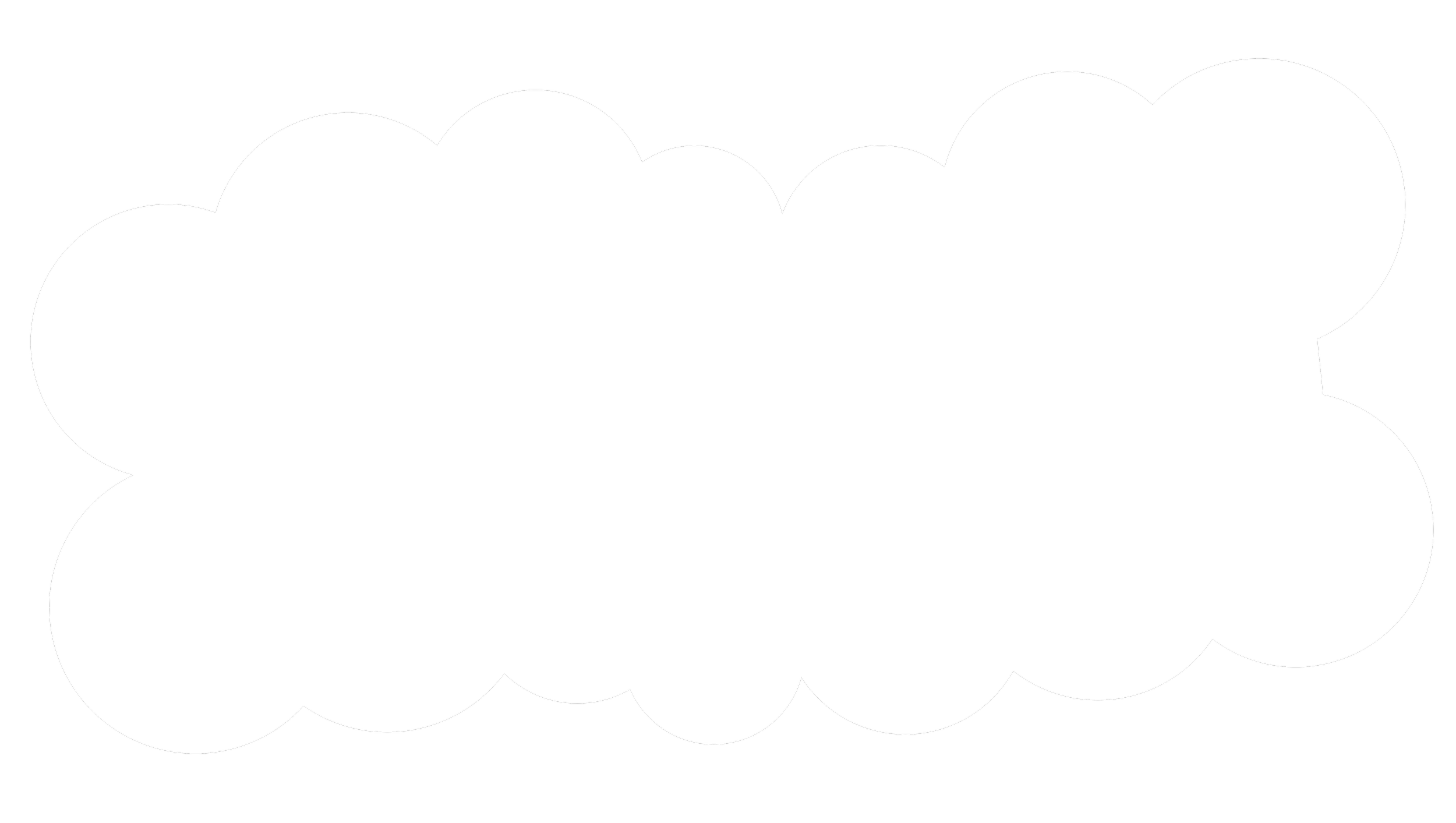A large white cloud-shaped speech bubble with a black background.