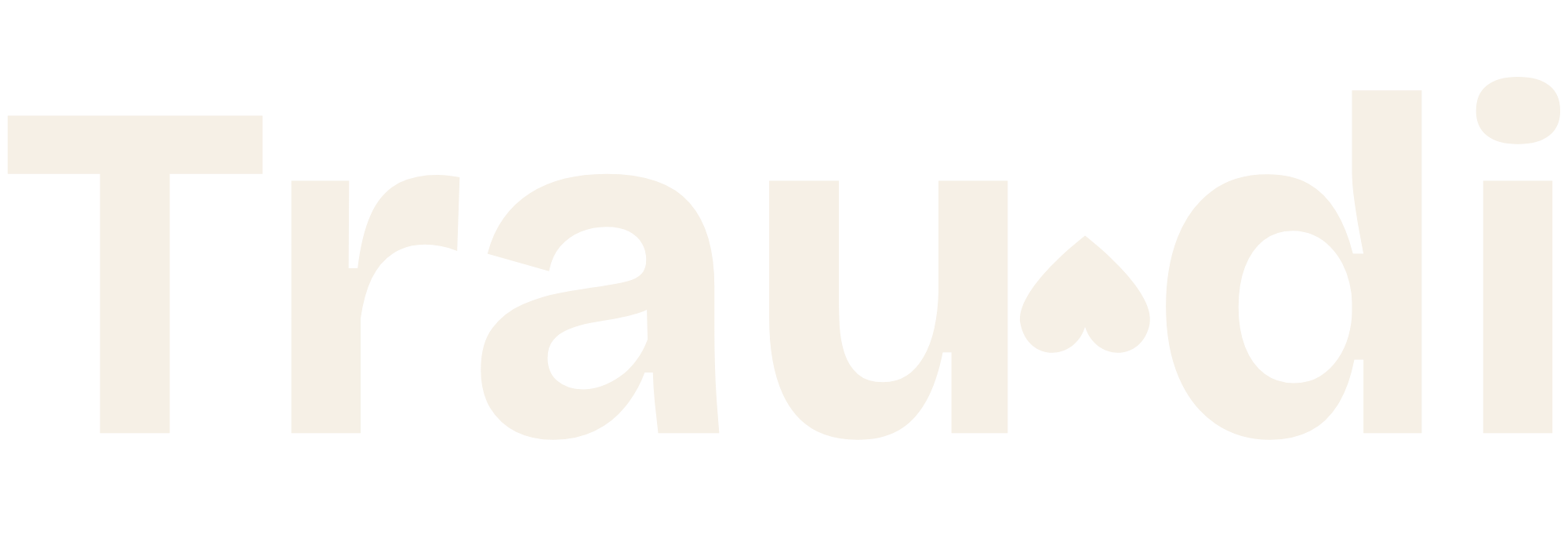 Das Bild zeigt das Wort 'Trau dich' in großen, weißen Buchstaben auf transparentem Hintergrund, wobei die Silben 'Trau' und 'dich' durch ein Herz getrennt sind.