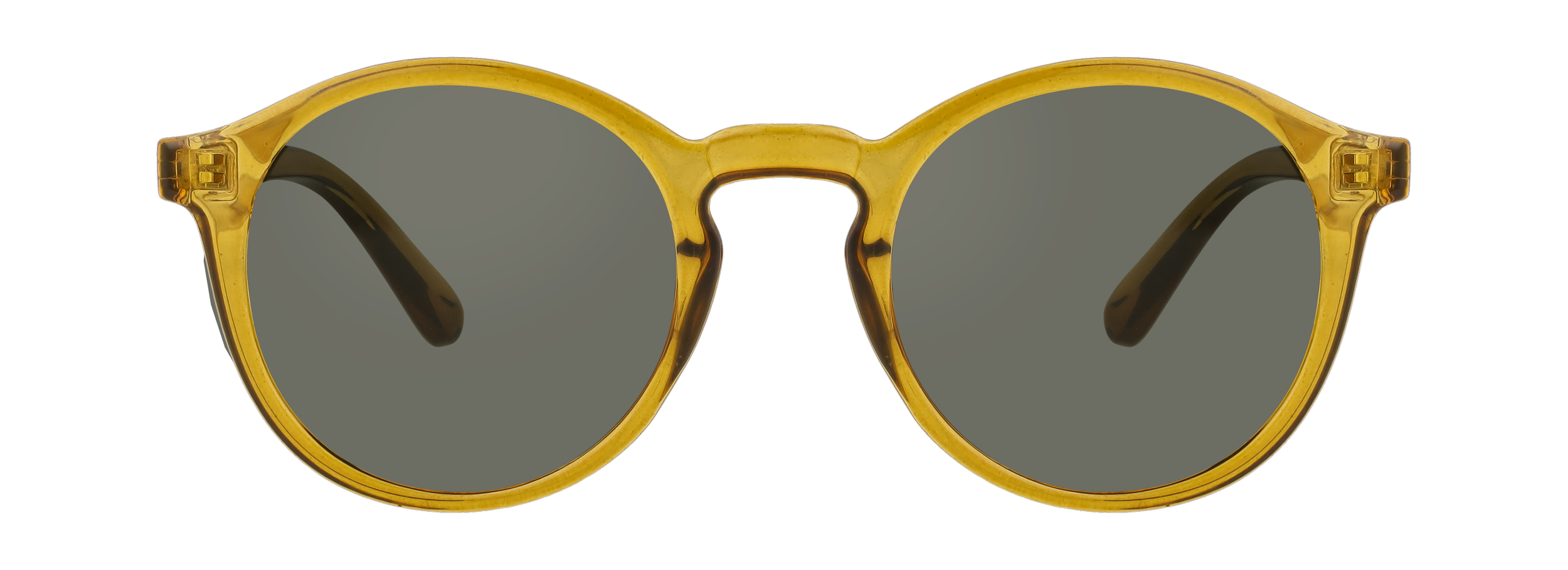 Gafas de sol de color amarillo con lentes oscuros.