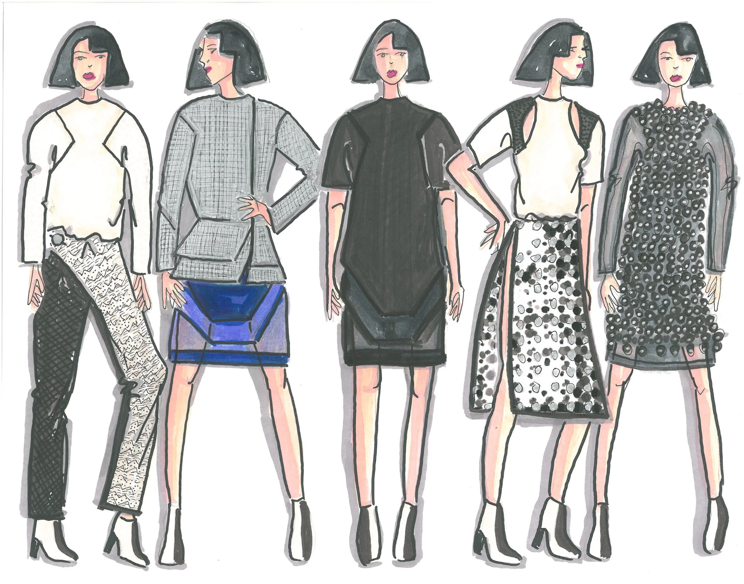Illustrations of designs for blow-up collection
