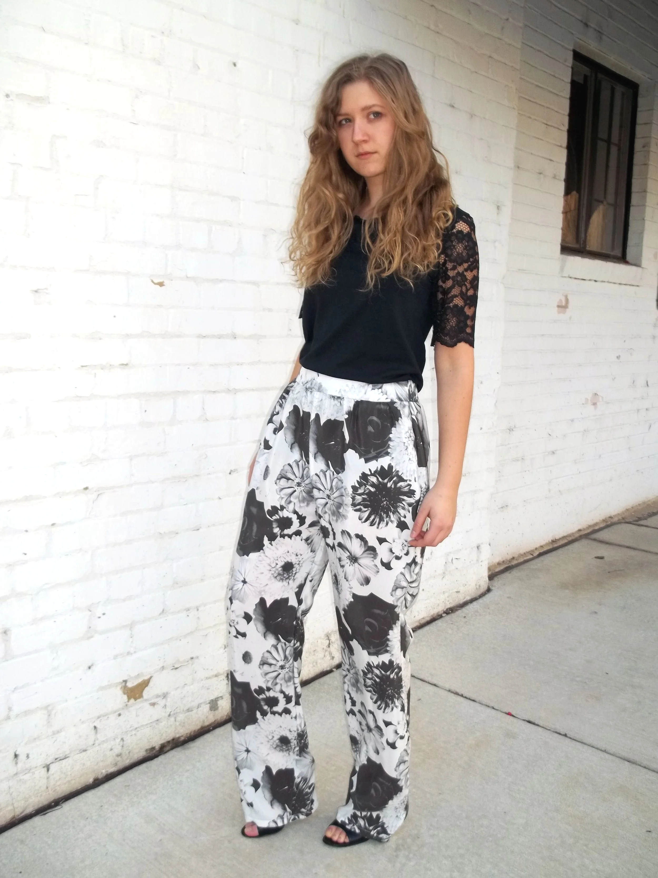 Silk Floral Wide Leg Pants